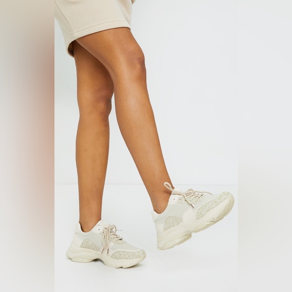 Beige Animal Print Contrast Sneakers - Picture 2 of 4